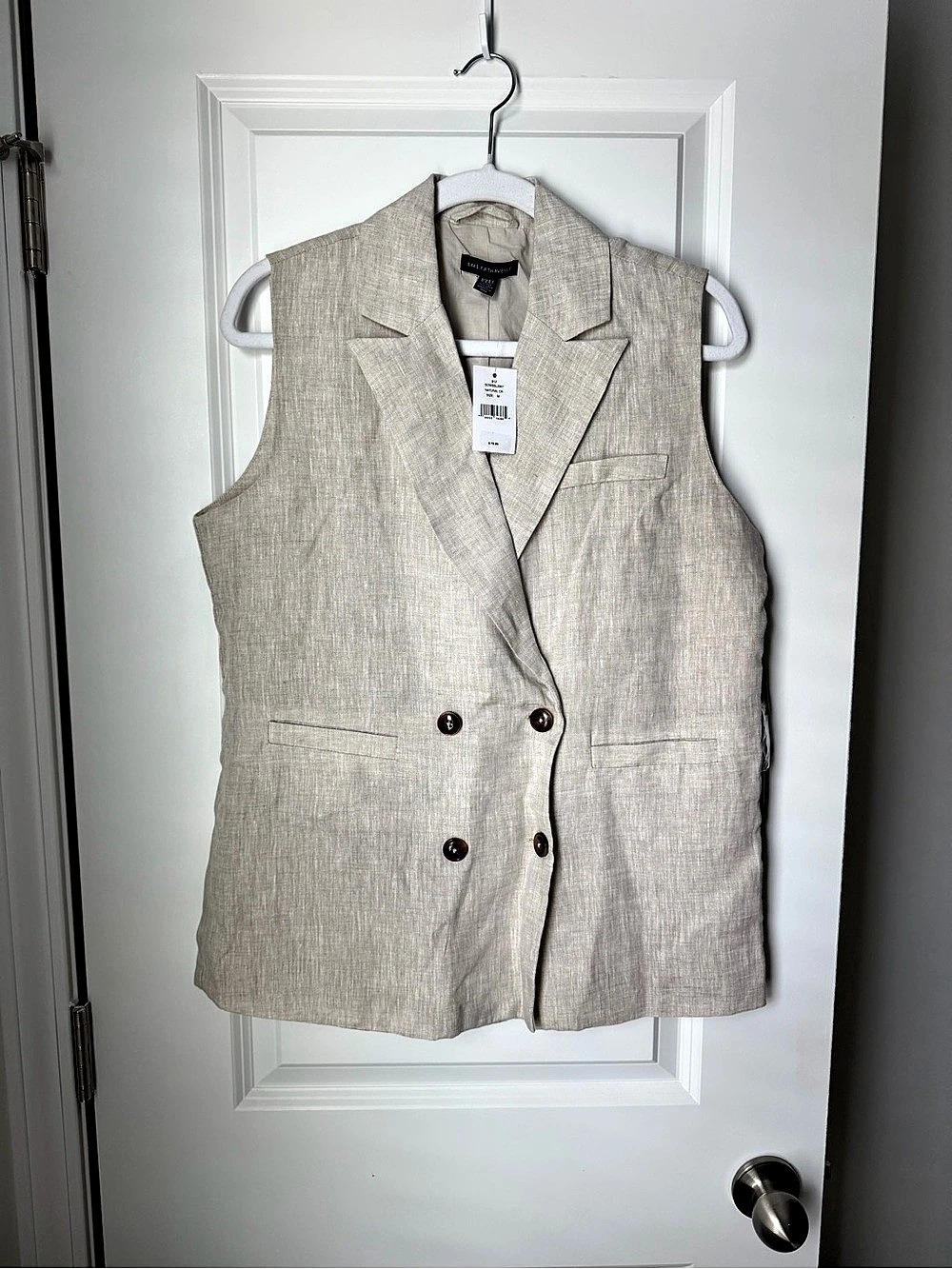 NEW Saks Fifth Avenue Women's 100% Linen Double-Breasted Relaxed-Fit Vest Size M